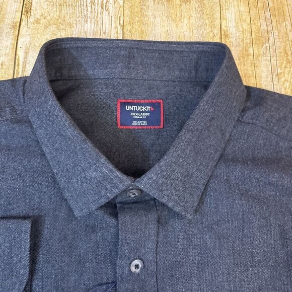 Untuckit 3XL Long Sleeve Button Down Shirt Regular Fit Hemsworth Charcoal NWT - Picture 3 of 8